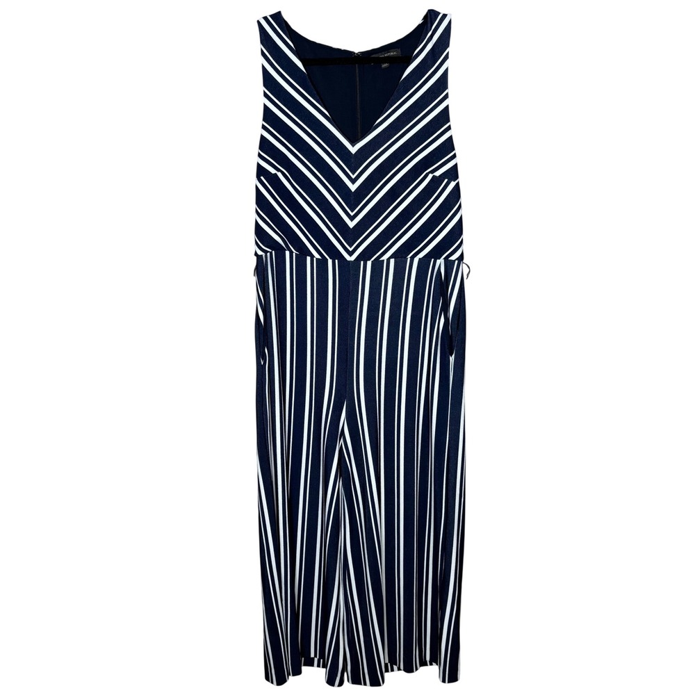 Banana Republic Navy Blue White Striped Wide Leg Sleeveless Jumpsuit Size 12